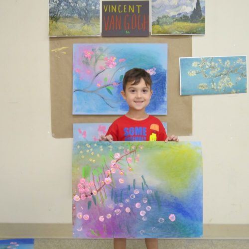 Day 2 – Kindergartners Painting Like Vincent Van Gogh 2019