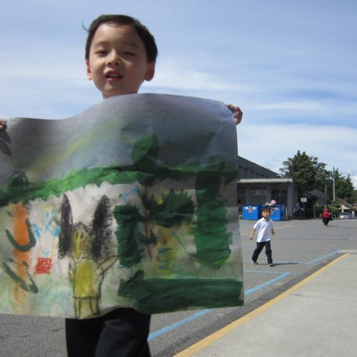 Day 1 – Kindergartners Painting Like Emily Carr 2019